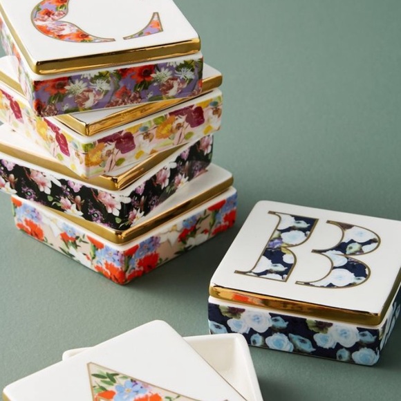 Anthropologie Home Monogrammed Lidded Jewelry Box